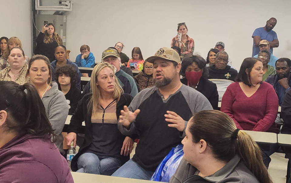 Bayou Black community member Tyler Breaux argues that the smaller classroom sizes at Bayou Black are beneficial for his child's education, Nov. 29. He opposes the closure of the community's elementary school and didn't want his kid sent a mile-and-a-half away.