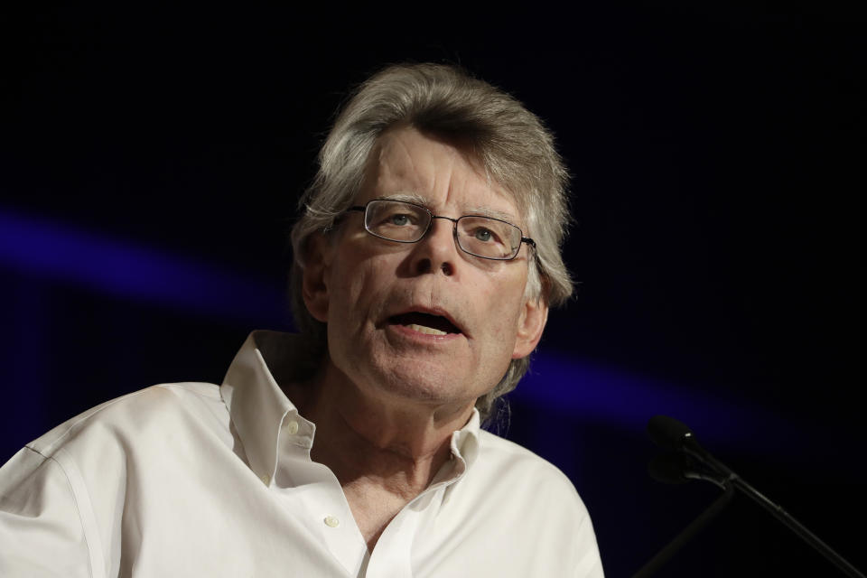 In this June 1, 2017, photo, author Stephen King speaks at Book Expo America in New York. (AP Photo/Mark Lennihan)