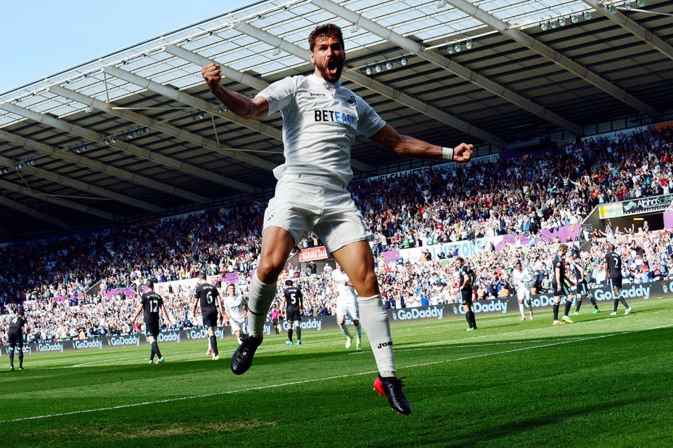 Swansea player celebrating goal