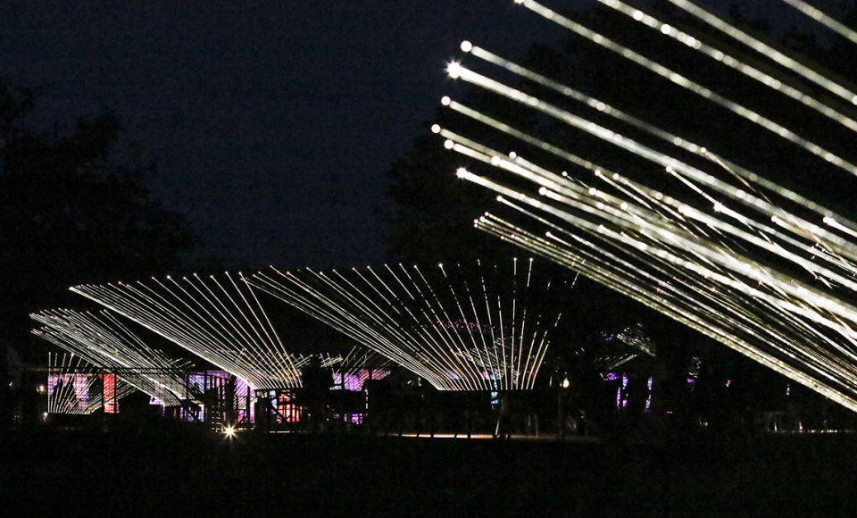 Two new light exhibits at Sensorio in Paso Robles were unveiled on Friday, May 19, 2023. “Gone Fishing” features 30 fanned-out arrays of 25 multi-colored “fishing rods.” “Fireflies” features 9,270 whimsical tendrils of light scattered in small clusters on the nearby hillsides.