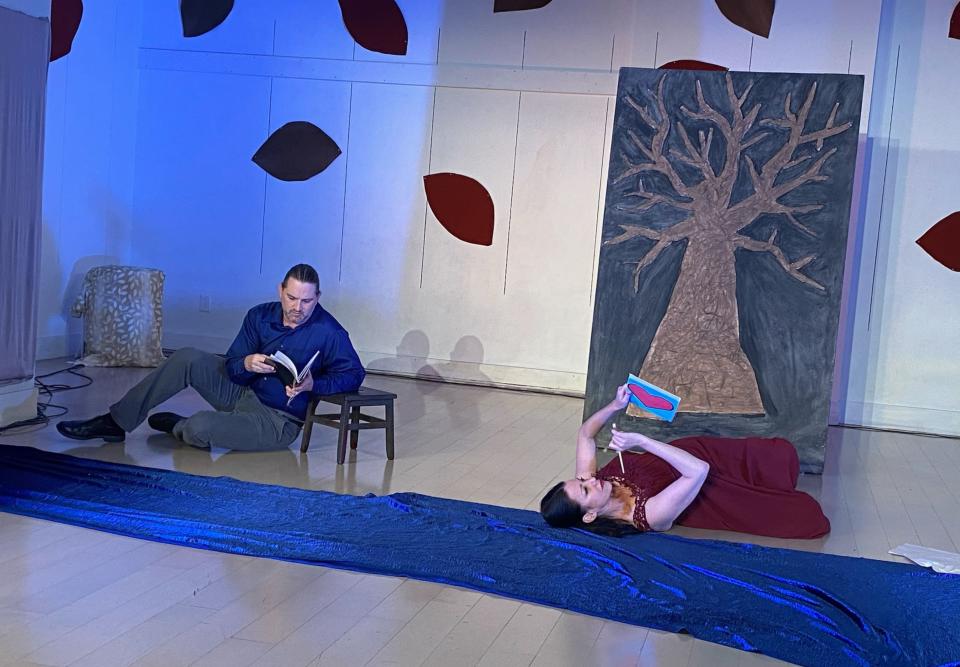 Stephen M. Ray Jr., left, plays a poet and Katherine Michelle Tanner plays a painter in "Shakespeare’s Lovers” at Tree Fort Productions Projects.