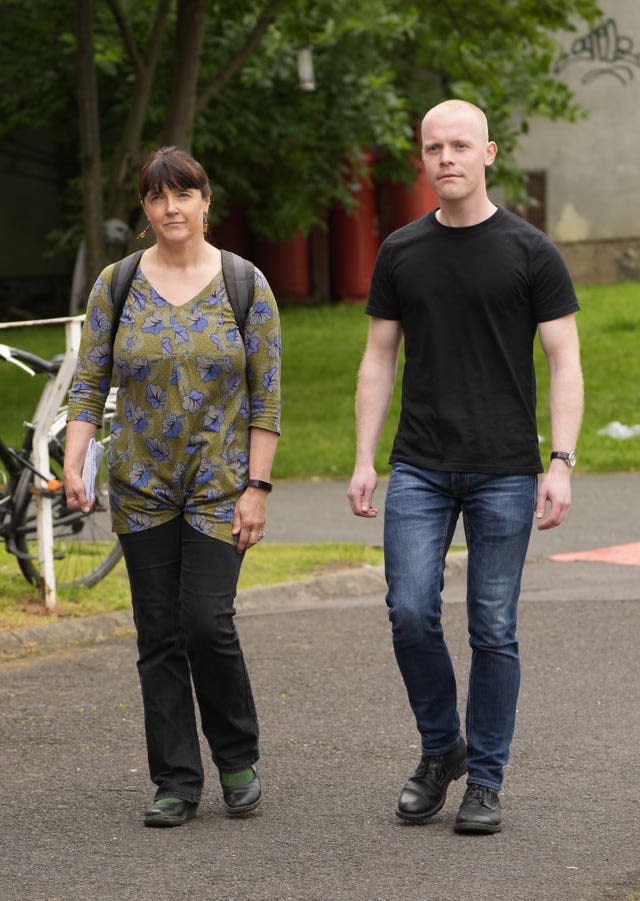 Margaret Reid and Edred 'Eddie' Whittingham arriving at Sheffield Magistrates’ Court to be sentenced after being found guilty of criminal damage and attempted criminal damage respectively following a stunt at the World Snooker Championship at the Crucible Theatre, Sheffield, on April 17 2023