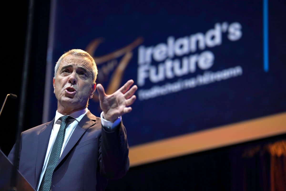 Actor James Nesbitt delivers the keynote address at a rally for Irish unification organised by Pro-unity group Ireland’s Future at the 3Arena in Dublin (PA Wire)