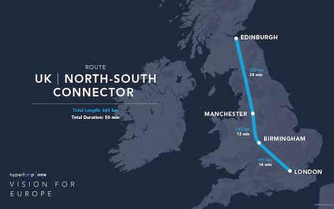 Proposed UK routes for the Hyperloop  - Credit: Hyperloop One