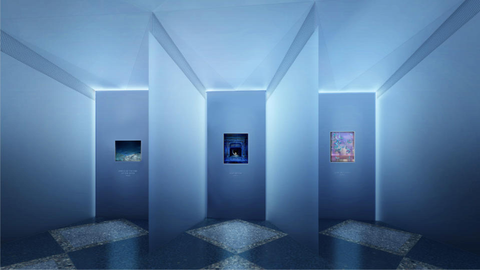 Rendering of one of the rooms of Tiffany Wonder, an immersive exhibit  at Tokyo Node April 12th-June 23.