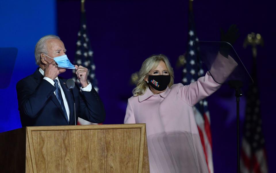 Jill Biden stood beside her husband Joe Biden on election night in 2020