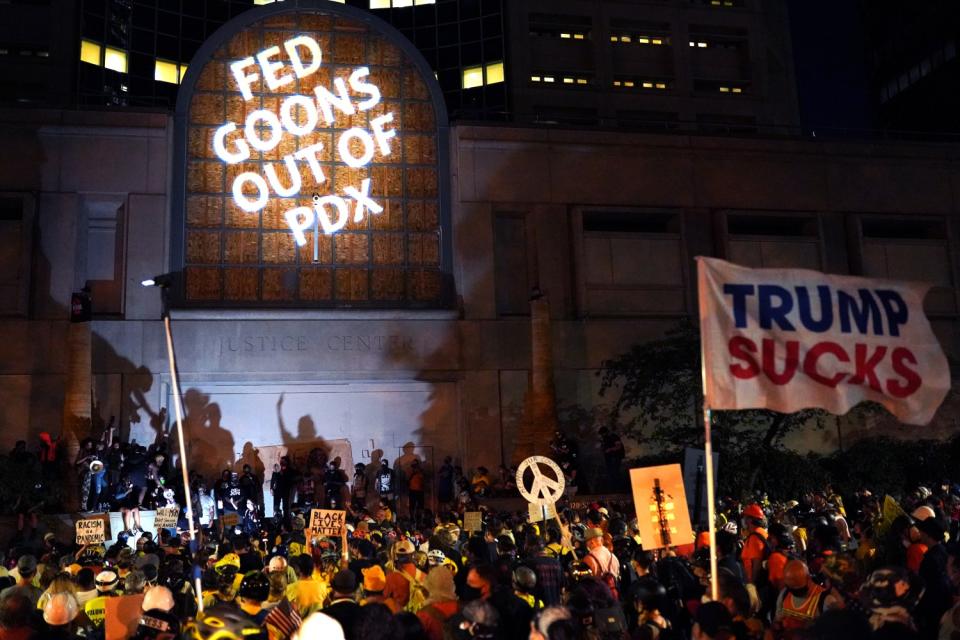 Outside the federal courthouse in Portland on Monday.