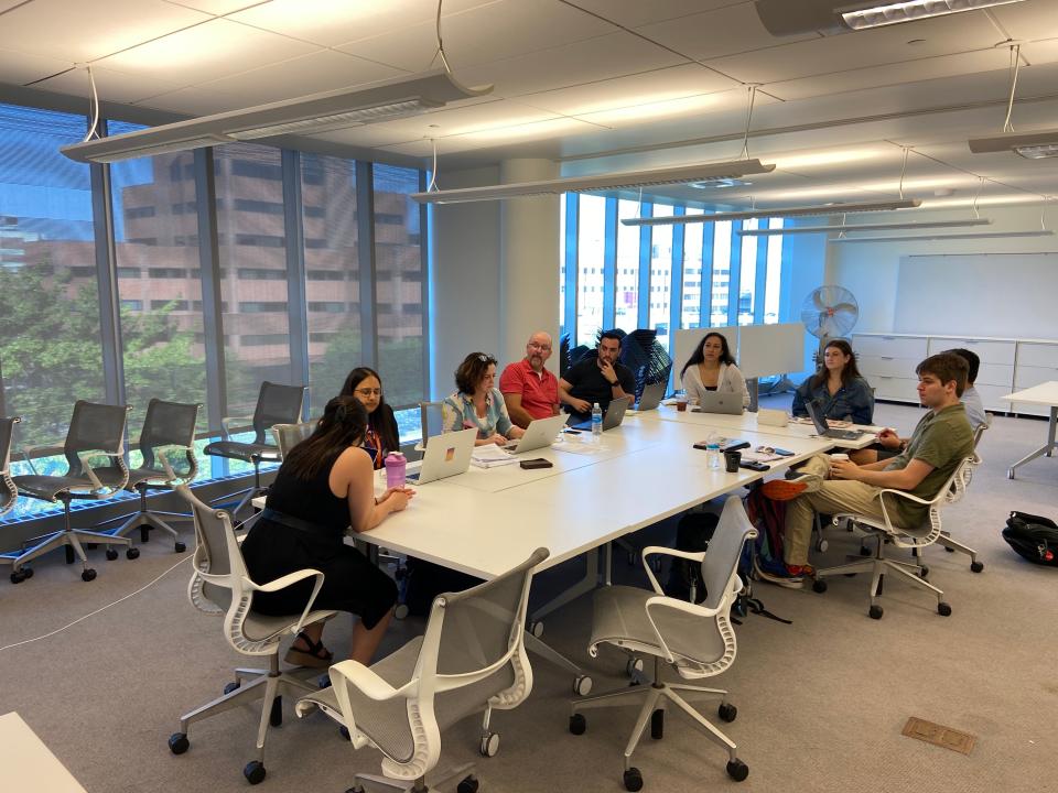 The Driving Force team met for a second day of reporting workshops and brainstorming at the Newhouse School at Syracuse University in September 2023.