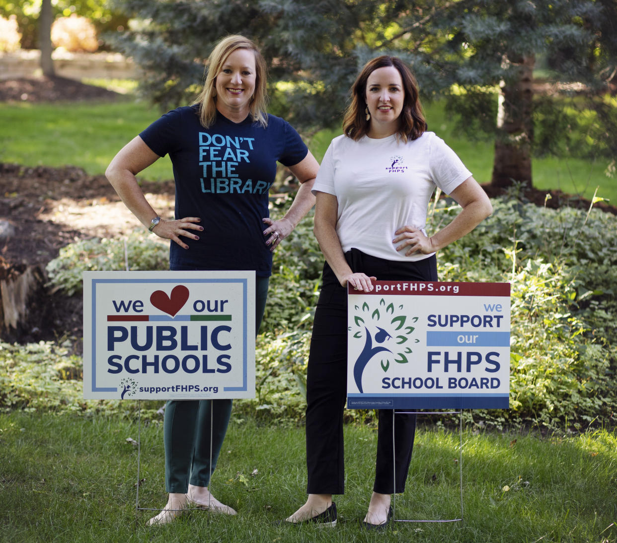 Christy Mayo and Becky Olson are two of the founders of the Support Forest Hills Public Schools group. (Michelle VanAllsburg / Support FHPS)