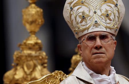 Cardinal Tarcisio Bertone conducts a mass for the 900th anniversary of the Order of the Knights of Malta, in Saint Peter's Basilica at the Vatican in this February 9, 2013 file photo. REUTERS/Alessandro Bianchi/Files