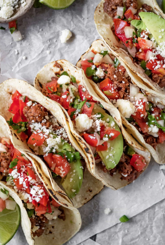 <p>These vegetarian beef tacos are made with Beyond Meat ground beef topped with salsa, avocado, and cotija cheese.</p><p><strong>Get the recipe: <a href="https://www.cooking-therapy.com/vegetarian-ground-beef-tacos/" rel="nofollow noopener" target="_blank" data-ylk="slk:Vegetarian Ground Beef Tacos;elm:context_link;itc:0;sec:content-canvas" class="link "><em>Vegetarian Ground Beef Tacos</em></a></strong></p>