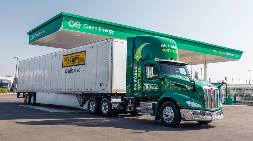 J.B. Hunt Transport is the first shipper to test the Cummins X15N natural gas engine on renewable natural <br>gas in a Clean Energy Fuels program. (Photo: Clean Energy Fuels)