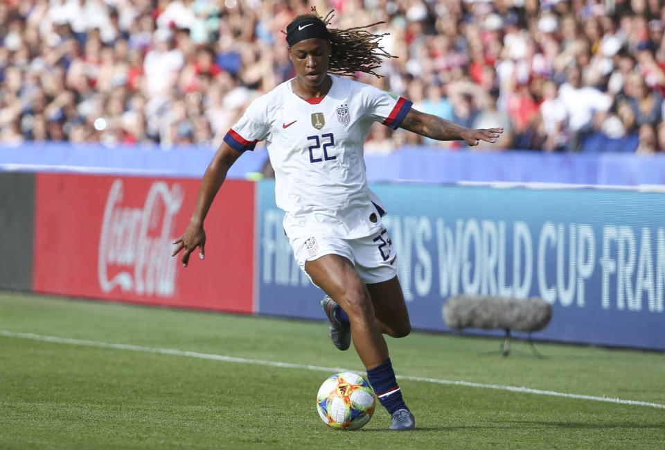 PARIS, FRANCE - JUNE 16: Jessica McDonald of USA during the 2019 FIFA Women's World Cup France group F match between USA and Chile at Parc des Princes stadium on June 16, 2019 in Paris, France. (Photo by Jean Catuffe/Getty Images)