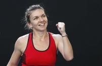 Tennis - Australian Open - Margaret Court Arena, Melbourne, Australia, January 22, 2018. Simona Halep of Romania celebrates winning against Naomi Osaka of Japan. REUTERS/Issei Kato