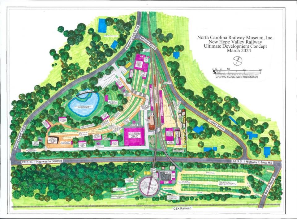 A map showing future plans for the 13.5-acre N.C. Railway Museum property in southwest Wake County, home of the New Hope Valley Railway.