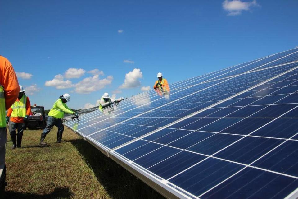 In this file photo, Florida Power and Light install seventy five percent of the solar panels planned for the FPL Solar Energy Center in Parrish.