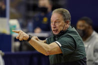 Michigan State head coach Tom Izzo watches from the sideline during the first half of an NCAA college basketball game against Michigan, Thursday, March 4, 2021, in Ann Arbor, Mich. (AP Photo/Carlos Osorio)