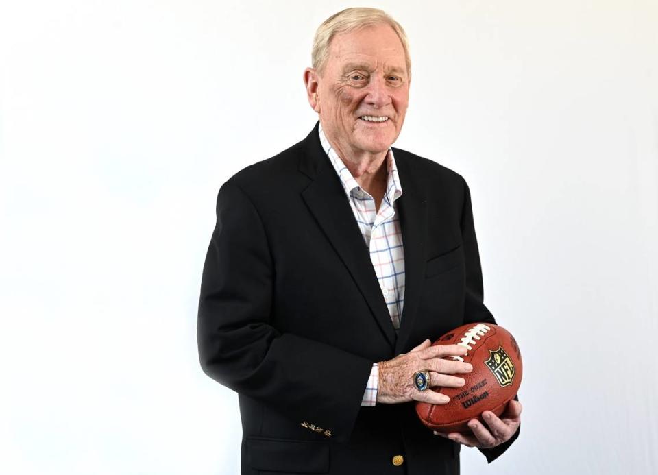 Bill Polian, who made the Pro Football Hall of Fame in 2015 due to his work as an NFL general manager, poses for a portrait on June 30, 2023, at age 80. Polian was the Carolina Panthers’ general manager for the team that went to the NFC Championship game in its second season, in 1996, and had even more successful tenures as GM in Buffalo and Indianapolis. He still lives in the Lake Norman area.