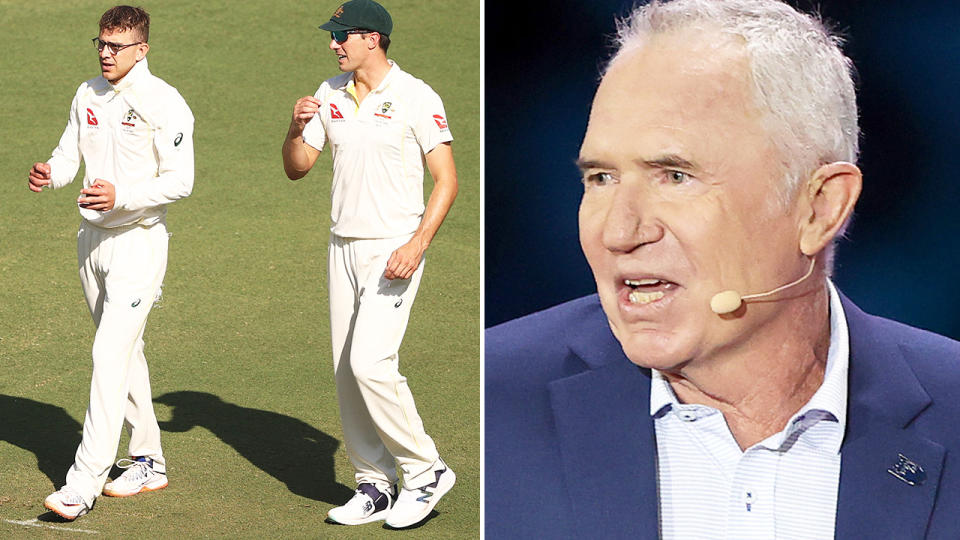 Allan Border, pictured here alongside Todd Murphy and Pat Cummins.