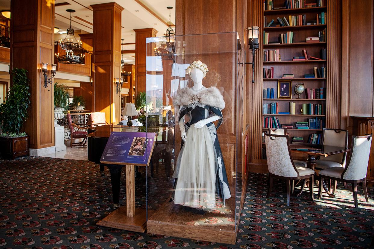 A costume worn in the Hallmark movie, "A Biltmore Christmas," on display at The Inn on Biltmore Estate, November 6, 2023.