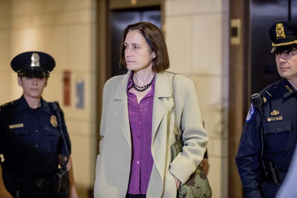 Fiona Hill, the former White House adviser on Russia, arrives at the Capitol on Nov. 4 for a closed-door meeting as part of the House impeachment inquiry. (Photo: ASSOCIATED PRESS)