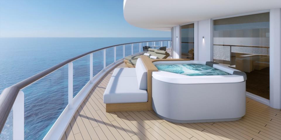 Norwegian Prima's Haven Deluxe Owner's Suite's hot tub and balcony