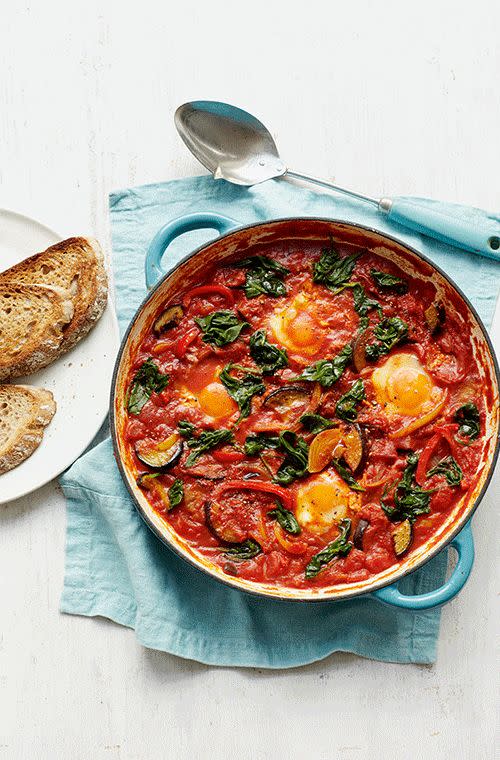 Waking up to the smell of bubbling <a rel="nofollow" href="https://au.lifestyle.yahoo.com/food/recipes/recipe/-/30933490/shakshuka-recipe-james-duigan-clean-and-lean/" data-ylk="slk:shakshuka;elm:context_link;itc:0;sec:content-canvas" class="link ">shakshuka</a> is a smell you will never forget. This Israeli-inspired breakfast makes the perfect healthy meal for any time of the day.