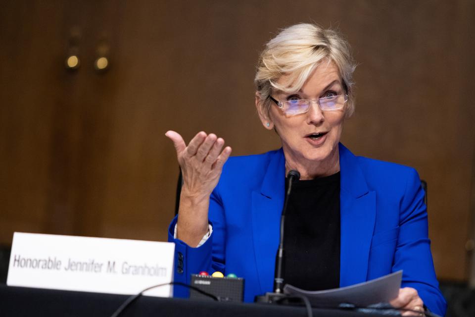 Jennifer Granholm, President Joe Biden's nominee for secretary of energy, testified at her confirmation hearing before the Senate Committee on Energy and Natural Resources in Washington on Jan. 27. (Pool via Getty Images)