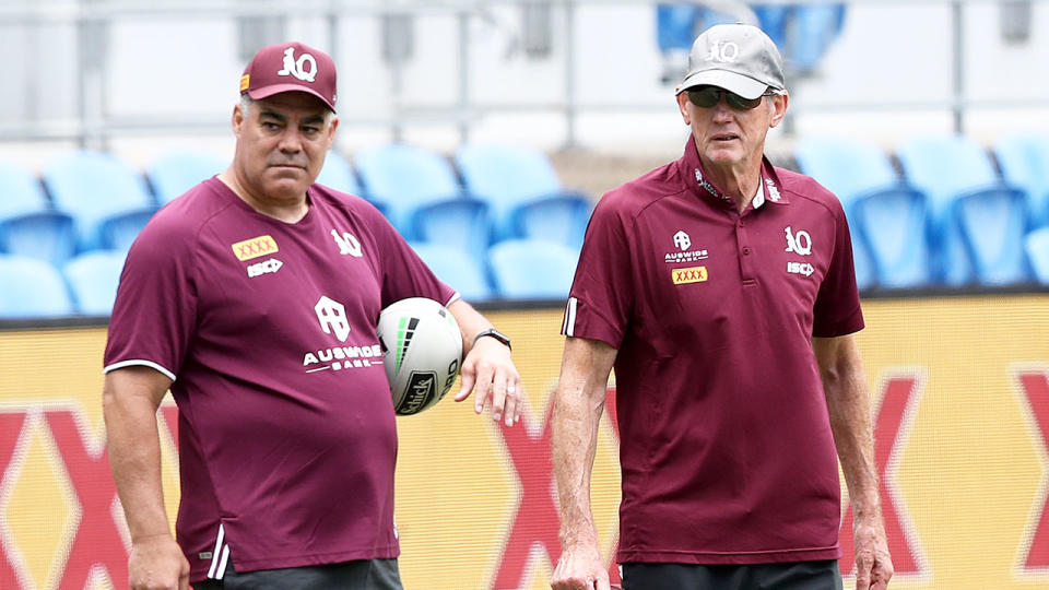 Pictured here, Mal Meninga and Wayne Bennett oversee a Queensland training session.