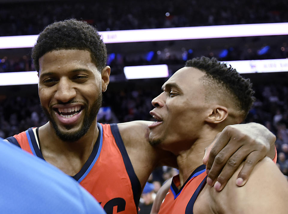 Paul George got the job done with Russell Westbrook out. (AP Photo/Michael Perez)