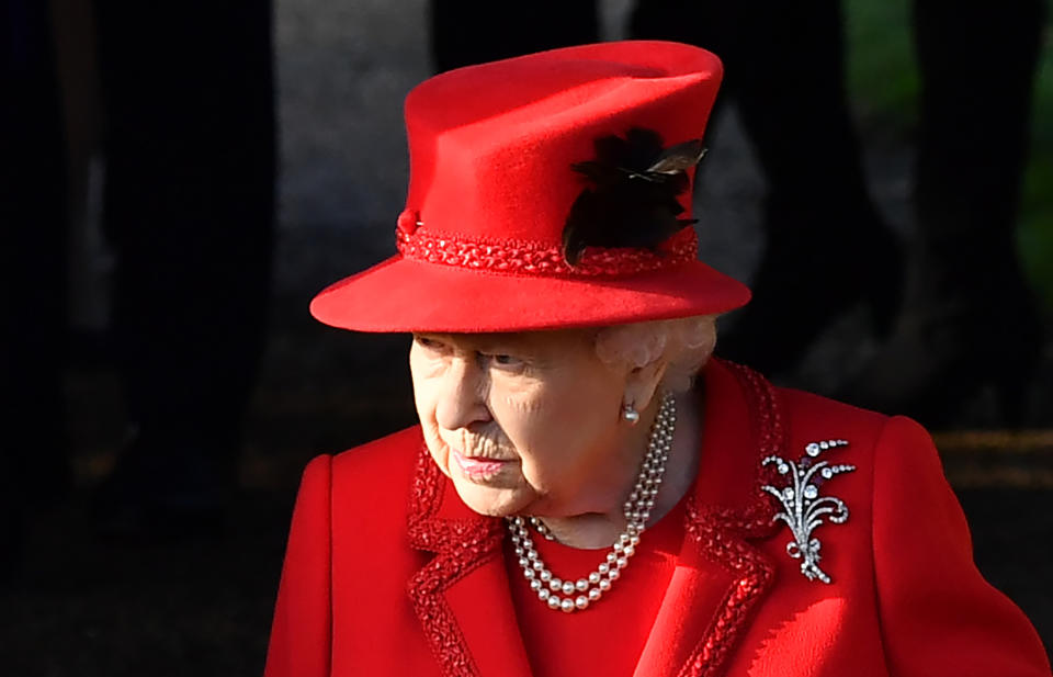 Britain's Queen Elizabeth II leaves after the Royal Family's traditional Christmas Day service at St Mary Magdalene Church in Sandringham, Norfolk, eastern England, on December 25, 2019. (Photo by Ben STANSALL / AFP) (Photo by BEN STANSALL/AFP via Getty Images)