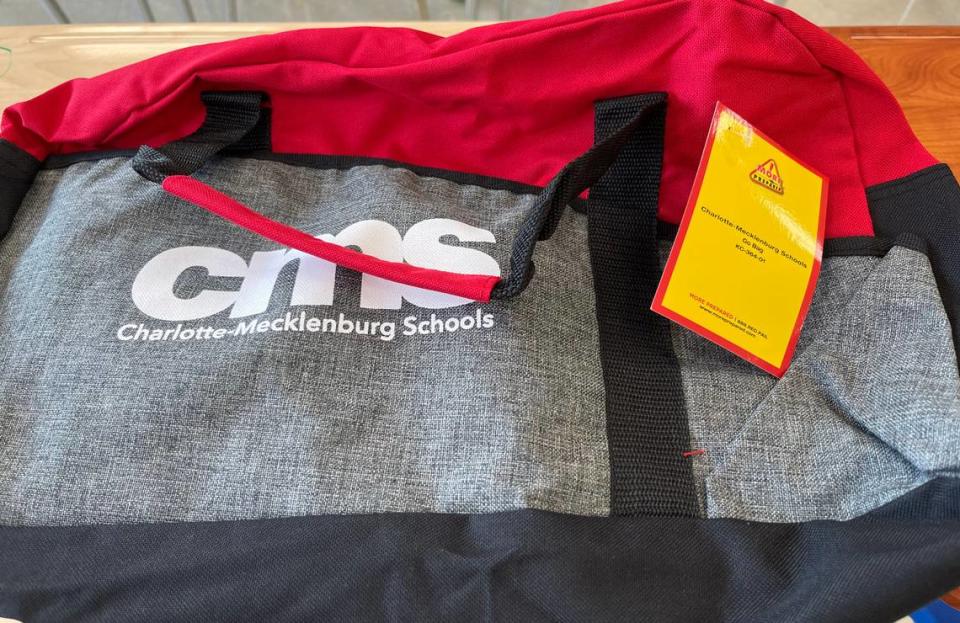 Thousands of Charlotte-Mecklenburg Schools teachers received Go Bags last week at the start of school. The bags, pictured here, say “More Prepared” on the yellow tag that accompanies them. They include medical equipment to treat wounds, including to stop bleeding, a doorstop and a glass-breaking tool.