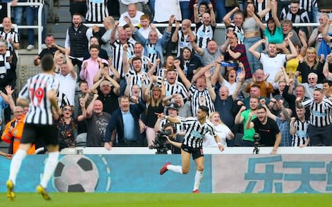 Newcastle United's Ayoze Perez celebrates scoring his side's second goal of the game during the Premier League match at St James' Park - Credit: PA