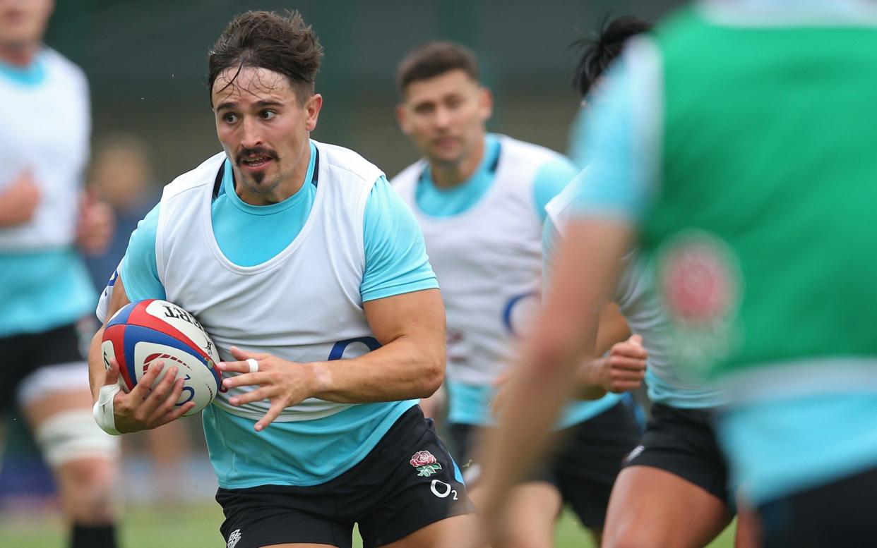 Cadan Murley of England runs with the ball during an England Training Session at Brighton College on June 19, 2023 in Brighton, England