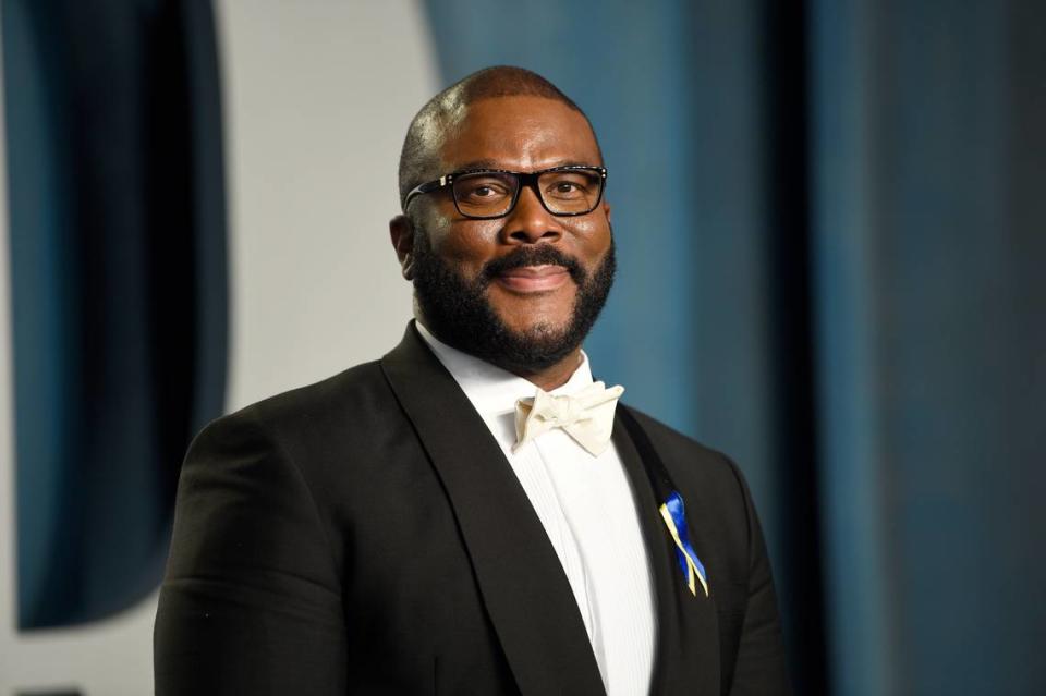 Tyler Perry arrives at the Vanity Fair Oscar Party on Sunday, March 27, 2022, at the Wallis Annenberg Center for the Performing Arts in Beverly Hills, Calif. (Photo by Evan Agostini/Invision/AP)