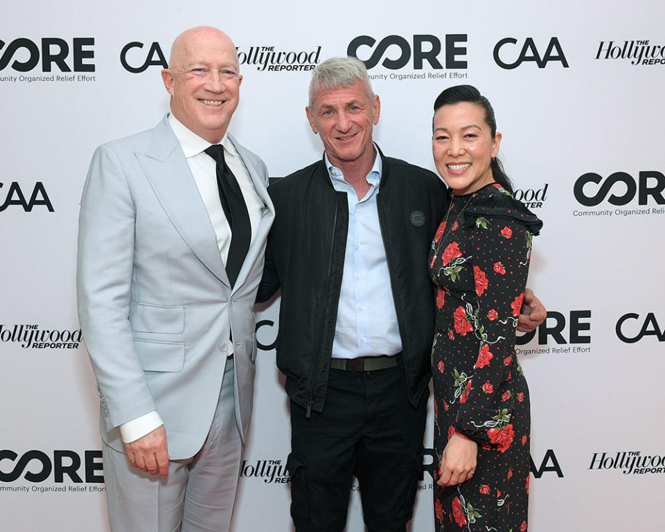 (L-R) Bryan Lourd, Board Member, CORE, Sean Penn, Co-Founder, CORE, and Ann Lee, Co-Founder & CEO, CORE, attend CORE's Pre-Oscars Benefit: An Evening Supporting Communities In Crisis at Ross House on March 05, 2024 in Los Angeles, California. (