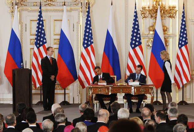 Barack Obama and Dmitry Medvedev sign a nuclear deal in 2010