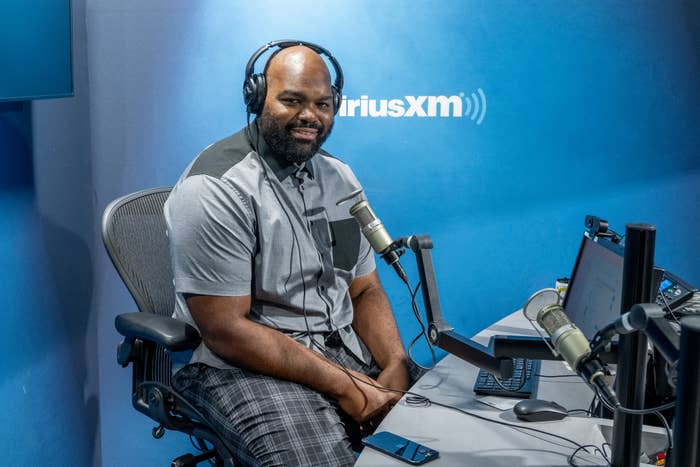 Close-up of Michael sitting in the SiriusXM studios