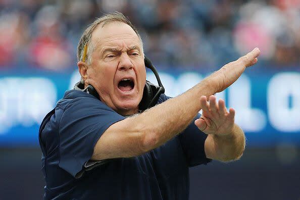 FOXBOROUGH, MA - SEPTEMBER 09:  Head coach Bill Belichick of the New England Patriots reacts during the second half against the Houston Texans at Gillette Stadium on September 9, 2018 in Foxborough, Massachusetts.  (Photo by Jim Rogash/Getty Images)