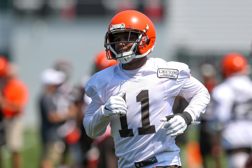BEREA, OH - JULY 25: Cleveland Browns wide receiver Antonio Callaway (11) participates in drills during the Cleveland Browns Training Camp on July 25, 2019, at the at the Cleveland Browns Training Facility in Berea, Ohio. (Photo by Frank Jansky/Icon Sportswire via Getty Images)