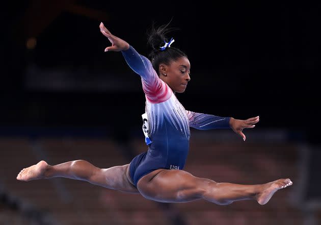 USA's Simone Biles in the Women's Balance Beam Final at Ariake Gymnastic Centre on the eleventh day of the Tokyo 2020 Olympic Games in Japan. Picture date: Tuesday August 3, 2021. (Photo by Mike Egerton/PA Images via Getty Images) (Photo: Mike Egerton - PA Images via Getty Images)