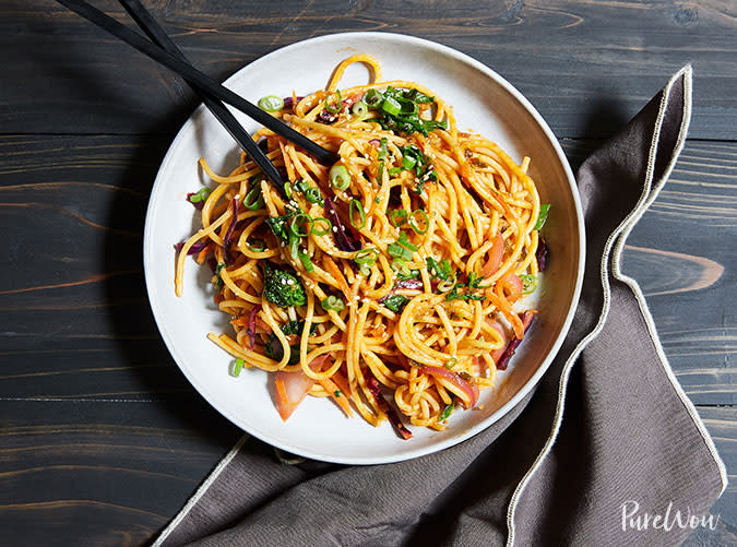 Curry Noodles with Broccoli Rabe and Purple Cabbage