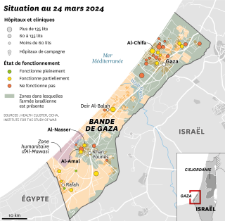 Situation dans les hôpitaux de Gaza au 24 mars 2024.. SOURCES : HEALTH CLUSTER, OCHA, INSTITUTE FOR THE STUDY OF WAR.