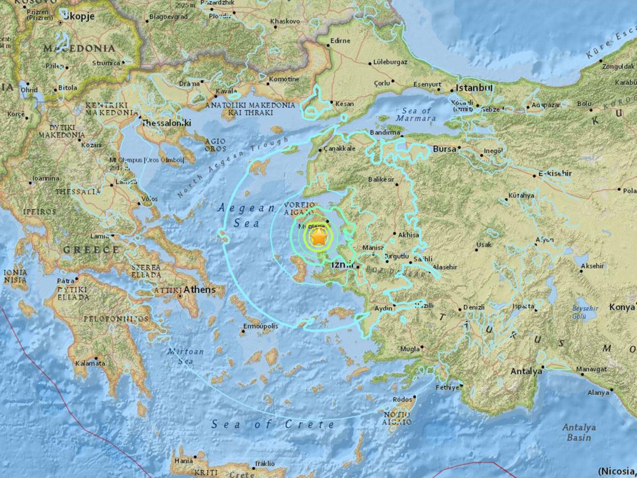 The epicentre of the quake was located some 84 km (52 miles) northwest of the Aegean coastal province of Izmir: US Geological Survey
