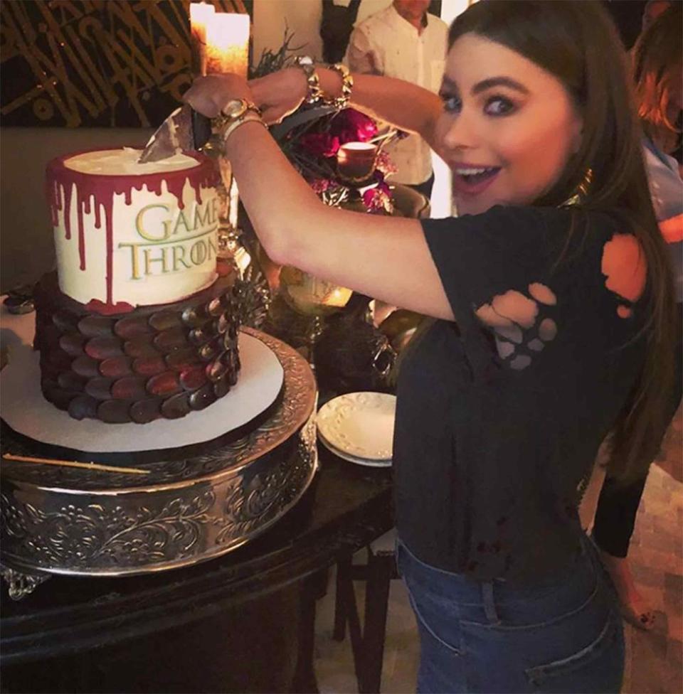 The <em>Modern Family</em> star takes her <em>GoT</em> watch parties to the next level. If you're not <a rel="nofollow noopener" href="https://www.instagram.com/p/Bwi7uXWF2FD/" target="_blank" data-ylk="slk:wrapped in a Jon Snow blanket;elm:context_link;itc:0;sec:content-canvas" class="link ">wrapped in a Jon Snow blanket</a>, cutting into a <a rel="nofollow noopener" href="https://www.instagram.com/p/BwQ5DMylZoX/" target="_blank" data-ylk="slk:Thrones cake with an actual iron throne on top;elm:context_link;itc:0;sec:content-canvas" class="link "><em>Thrones</em> cake with an actual iron throne on top</a> with dragon scales surrounding the bottom or <a rel="nofollow noopener" href="https://www.instagram.com/p/BwQlnZeFqgl/" target="_blank" data-ylk="slk:posing in a regal fur coat holding a goblet with grapes overflowing;elm:context_link;itc:0;sec:content-canvas" class="link ">posing in a regal fur coat holding a goblet with grapes overflowing</a> from the top, then you're just not doing it right. The star even got a <a rel="nofollow noopener" href="https://www.instagram.com/p/BwQlnZeFqgl/" target="_blank" data-ylk="slk:food truck;elm:context_link;itc:0;sec:content-canvas" class="link ">food truck</a> for her <em>GoT</em> party so her family and friends could fuel up before the start of the show. Now, that's true fan comittment.