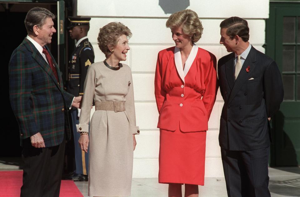 The Reagans welcome Princess Diana and Prince Charles to the White House in 1985.