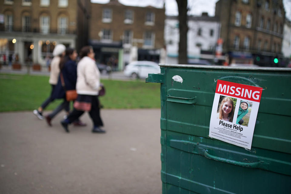 A poster appealing for information on Clapham Common in south London after Sarah Everard, 33, disappeared after leaving a friend's house in Clapham, south London, on Wednesday evening at around 9pm and began walking home to Brixton, said Scotland Yard.