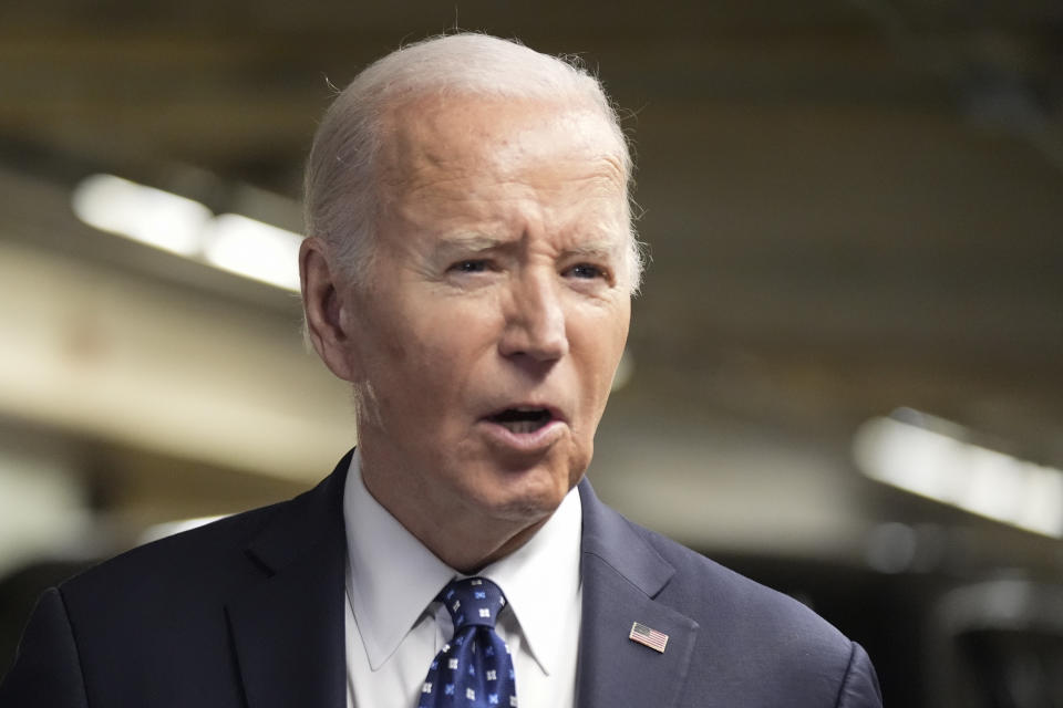 President Joe Biden speaks to reporters in San Francisco.