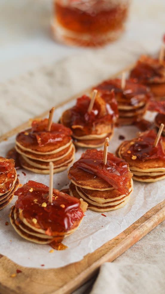 <p>These mini pancake bites are the perfect <a href="https://www.delish.com/uk/cooking/recipes/g29707030/christmas-canapes/" rel="nofollow noopener" target="_blank" data-ylk="slk:canapé;elm:context_link;itc:0;sec:content-canvas" class="link ">canapé</a> for your next picnic. </p>