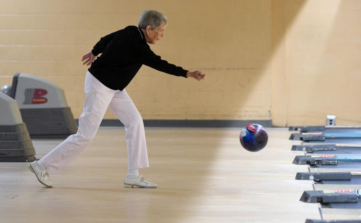 Miriam Marlar bowls in The Young at Heart League at Cardinal Lanes in Wilmington in 2019.